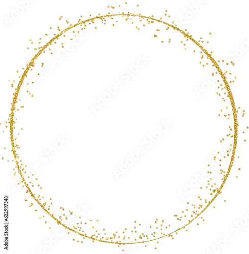 Round frame with golden glitter line and confetti 