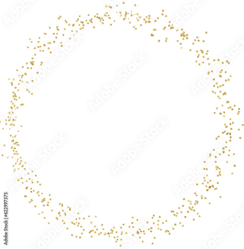 Golden glitter round frame with confetti