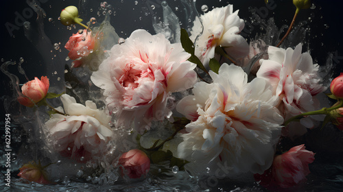 Fototapeta Naklejka Na Ścianę i Meble -  beautiful white peonies in water splash