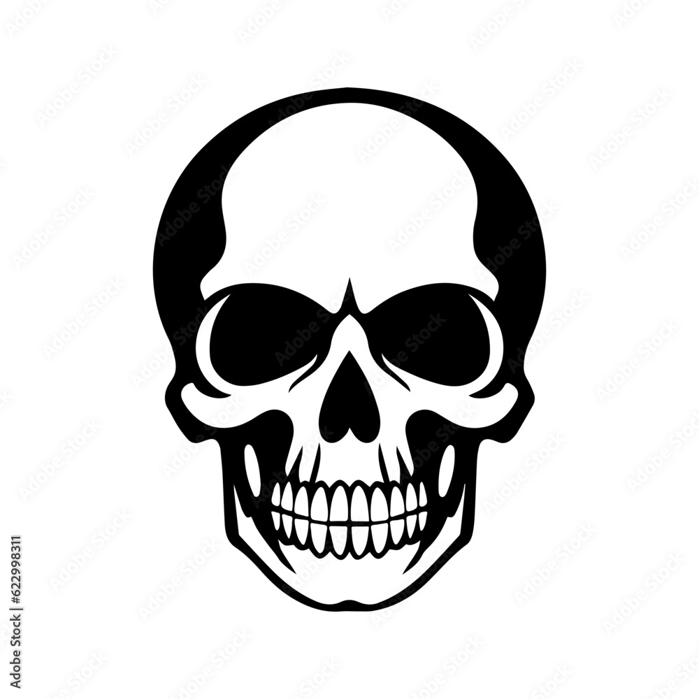 Fototapeta premium Skull silhouette, isolated on white background. Halloween silhouette black skull logo - for scary design or decor. Vector illustration, traditional Halloween decorative element.