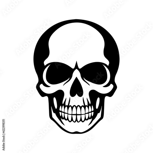 Skull silhouette, isolated on white background. Halloween silhouette black skull logo - for scary design or decor. Vector illustration, traditional Halloween decorative element.