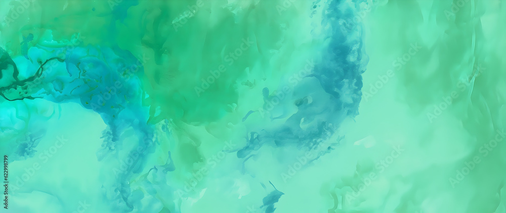 Abstract watercolor paint background illustration - Teal color blue and green with liquid fluid marbled paper texture banner texture, Generative Ai