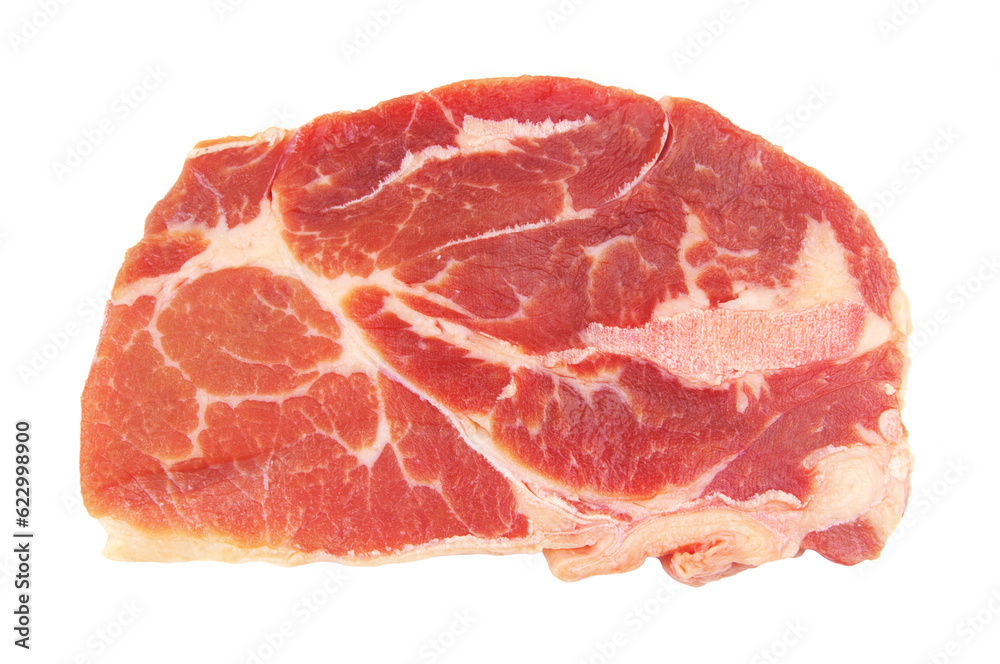 Top view of meat slice isolated on white background. Top view of meat slice isolated on white background.