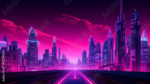 Pink Neon Abstract background with the landscape. Generative Ai