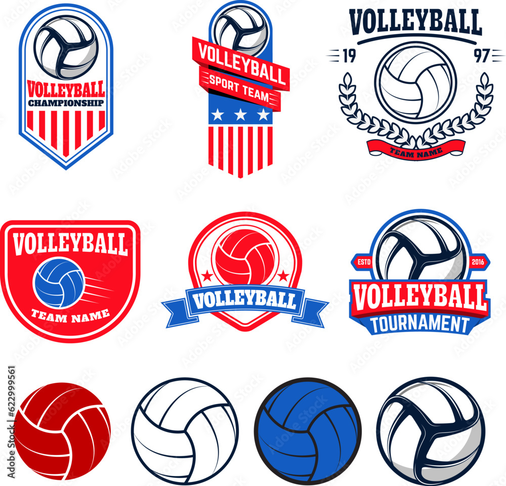Vecteur Stock Set of volleyball labels and logos for volleyball teams