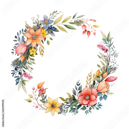 Fototapeta Naklejka Na Ścianę i Meble -  circle Watercolor Flower wreath