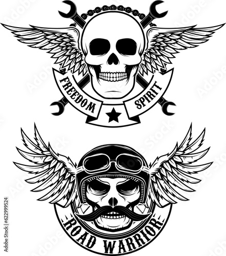 The spirit of freedom and road warrior. Vector illustration tattoo style