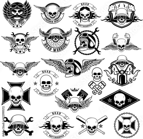 Set of Vintage motorcycle and biker t-shirt prints, emblems, labels, badges and logos.Vector design elements.