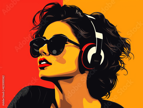A Red and Gold Vector Art Illustration of a Bold Minimalist Portrait of a Woman with Strong Black Outlines and Minimal Colors | Generative AI