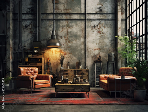 Fotobehang An Image of an Industrial Inspired Interior with Grungy Textures and Bold Contra