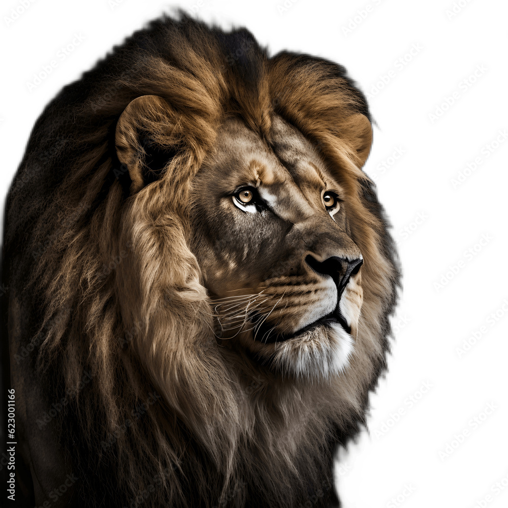 Portrait of a lion isolated on white background, Transparent cutout