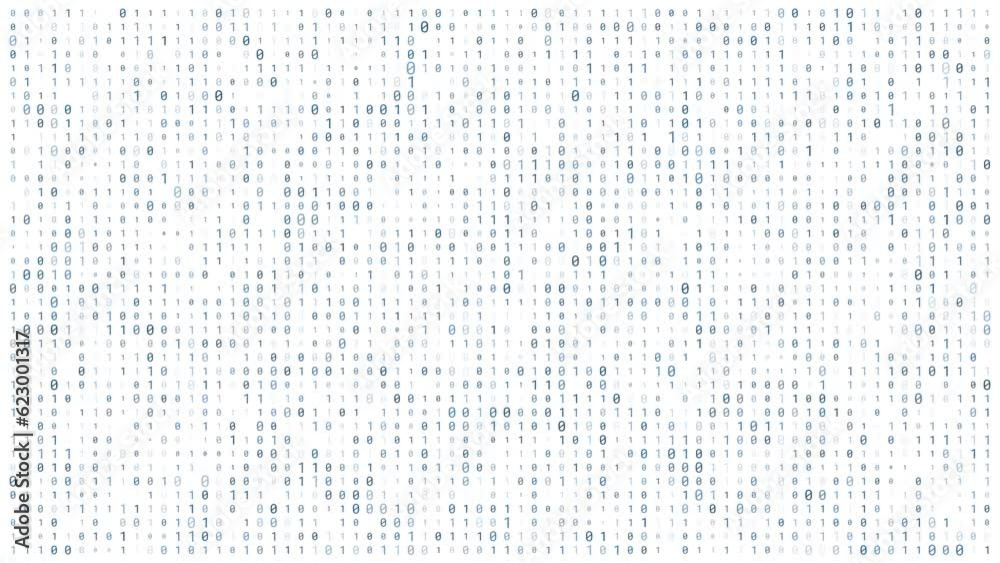 Loop animation of blue random digital data matrix of binary code numbers isolated on a white background. Seamless motion background for technology, coding, science, cyber space or big data concept