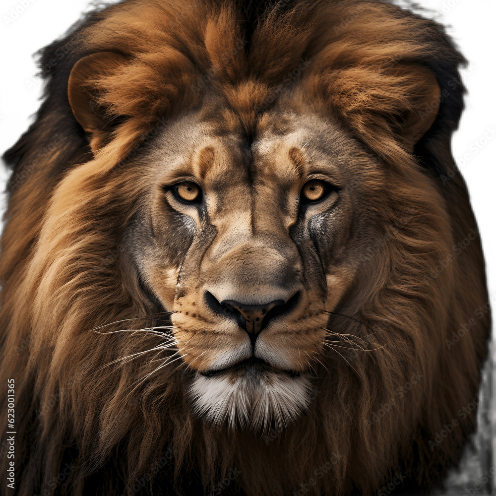 Fototapeta premium Close up of a lion eyes front view, isolated on white background