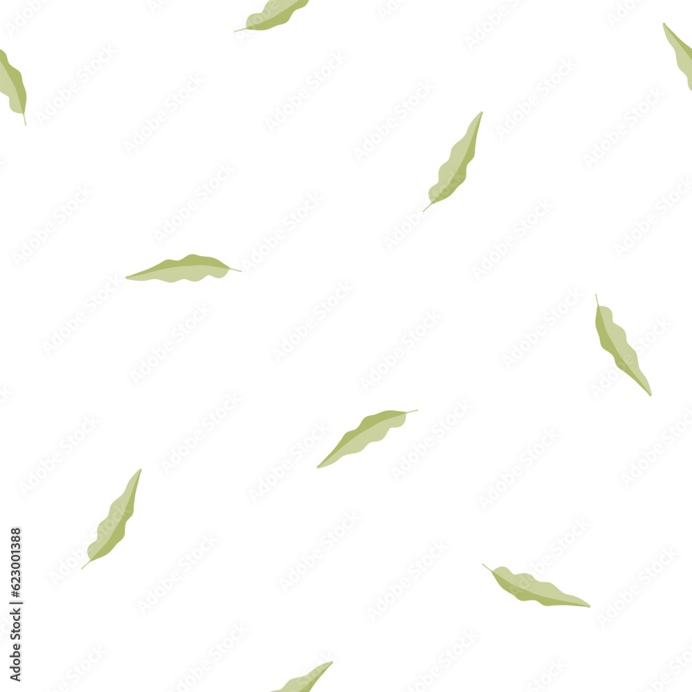 green leaves seamless pattern, tiny vector background, botanical print for wallpaper, home decor, interior decoration, cover design on white background.