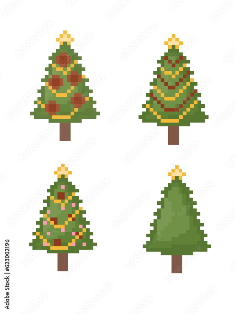 Christmas tree set,Christmas,Gift box,pixel cartoon,cute, vector ,illustration,hand drawn,graphic,cartoon
