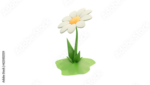 Wallpaper Mural Beautiful white Daisy (Marguerite) with a little steble, isolated on white background. 3d render colorful daisy flower. Nature elements isolated on white background. 3d rendering Torontodigital.ca