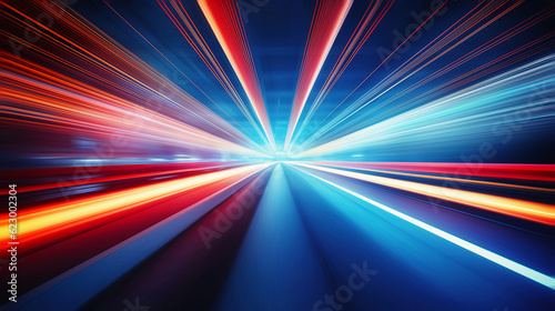 Speeding motion blurred in tunnel. powerful of abtract light trails. 3D rendering