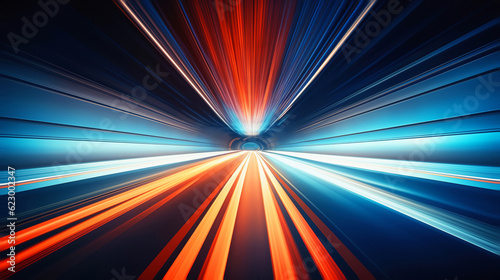 Speeding motion blurred in tunnel. powerful of abtract light trails. 3D rendering © Image Craft