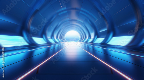 Abstract speed motion blur in futuristic highway road tunnel. 3D rendering.