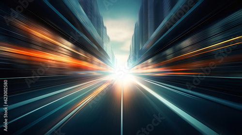 Abstract Motion Blur modern city background with light trails.