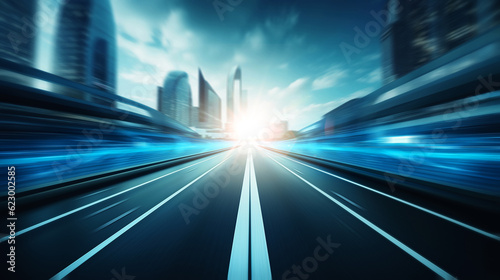 Abstract Motion Blur modern city background with light trails.