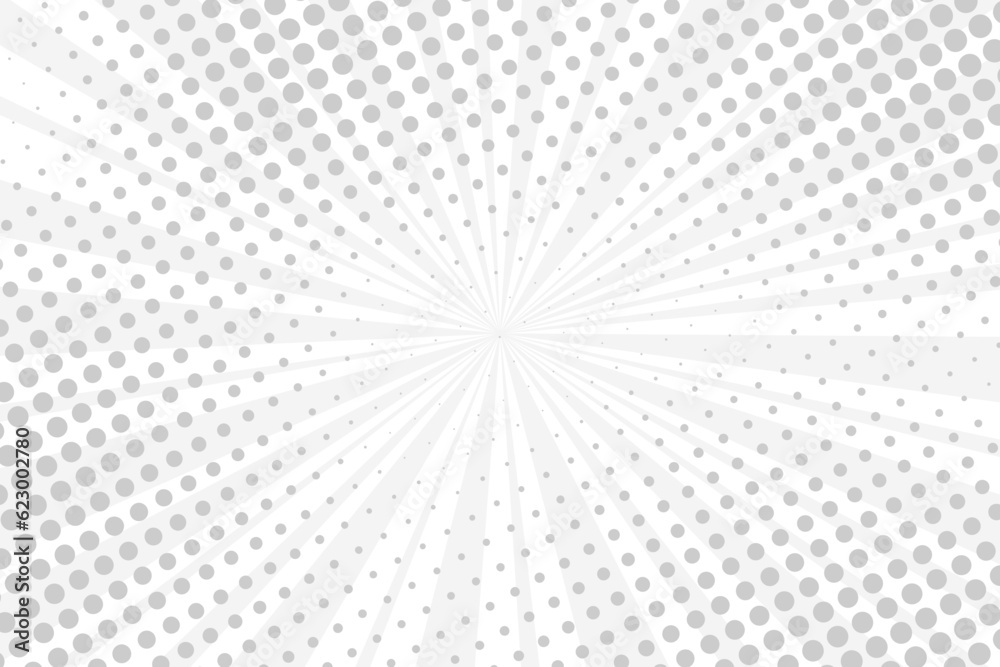 Fototapeta premium Vector background in comic book style with sunburst rays and halftone. Retro pop art design.