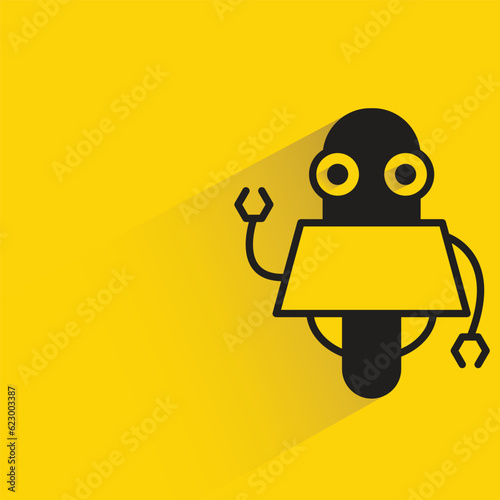 cute robot with shadow on yellow background