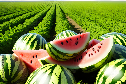 watermelon in the watermelon field.Generative AI