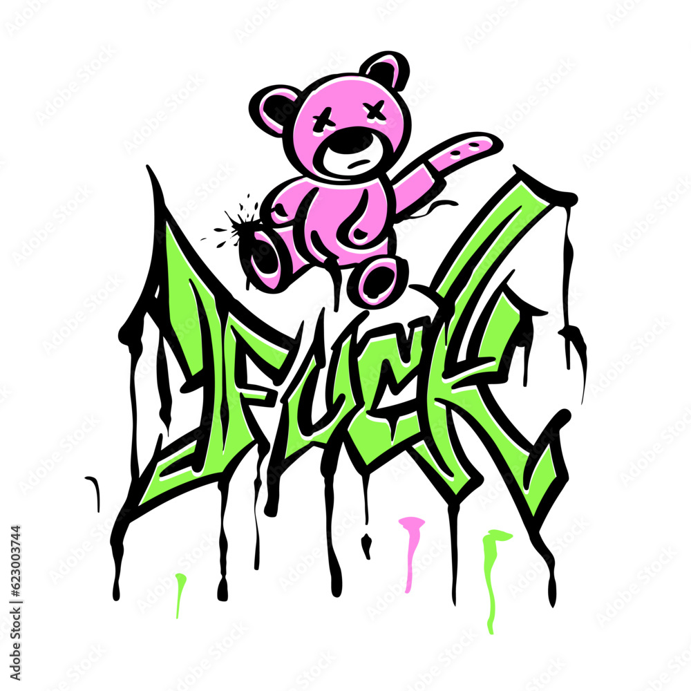 Modern graffiti in a ragged style. Girly cute temporary tattoo. Vector illustration for printing on fabric Modern graffiti in a ragged style. Girly cute temporary tattoo. Vector illustration for printing on fabric
