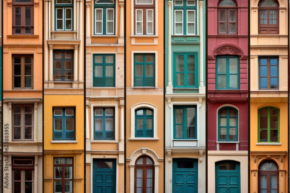 Variety of windows collage. Colourful composition