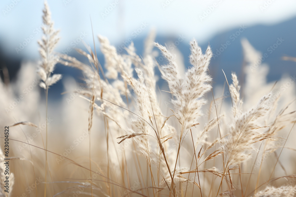 Obraz premium close up of grass, focus depth, generative ai