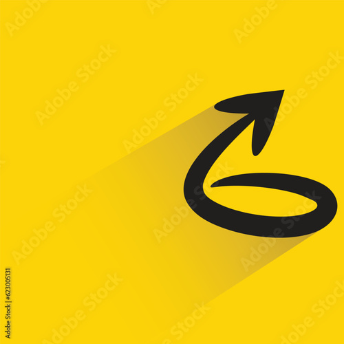turn up arrow with shadow on yellow background