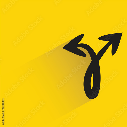turn up arrow with shadow on yellow background