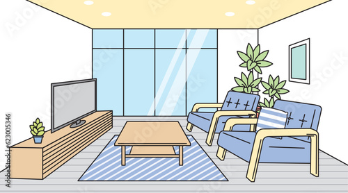 シンプルでおしゃれなリビングルームのベクターイラスト