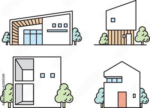 シンプルでモダンなデザインの住宅イラストセット