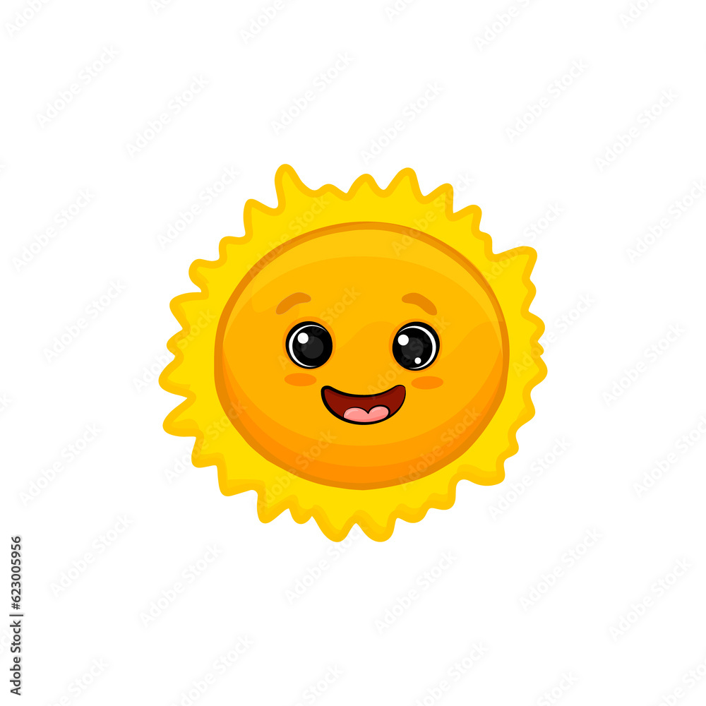 Cute cartoon sun isolated on white background. Sun character for your design.