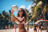 amazing woman ready to serve on the beach volleyball summer lifestyle ai generated art