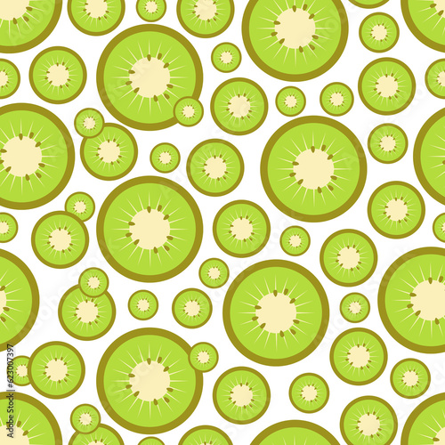 Green Kiwi Fruits Digital Paper. Kiwi on White Background.