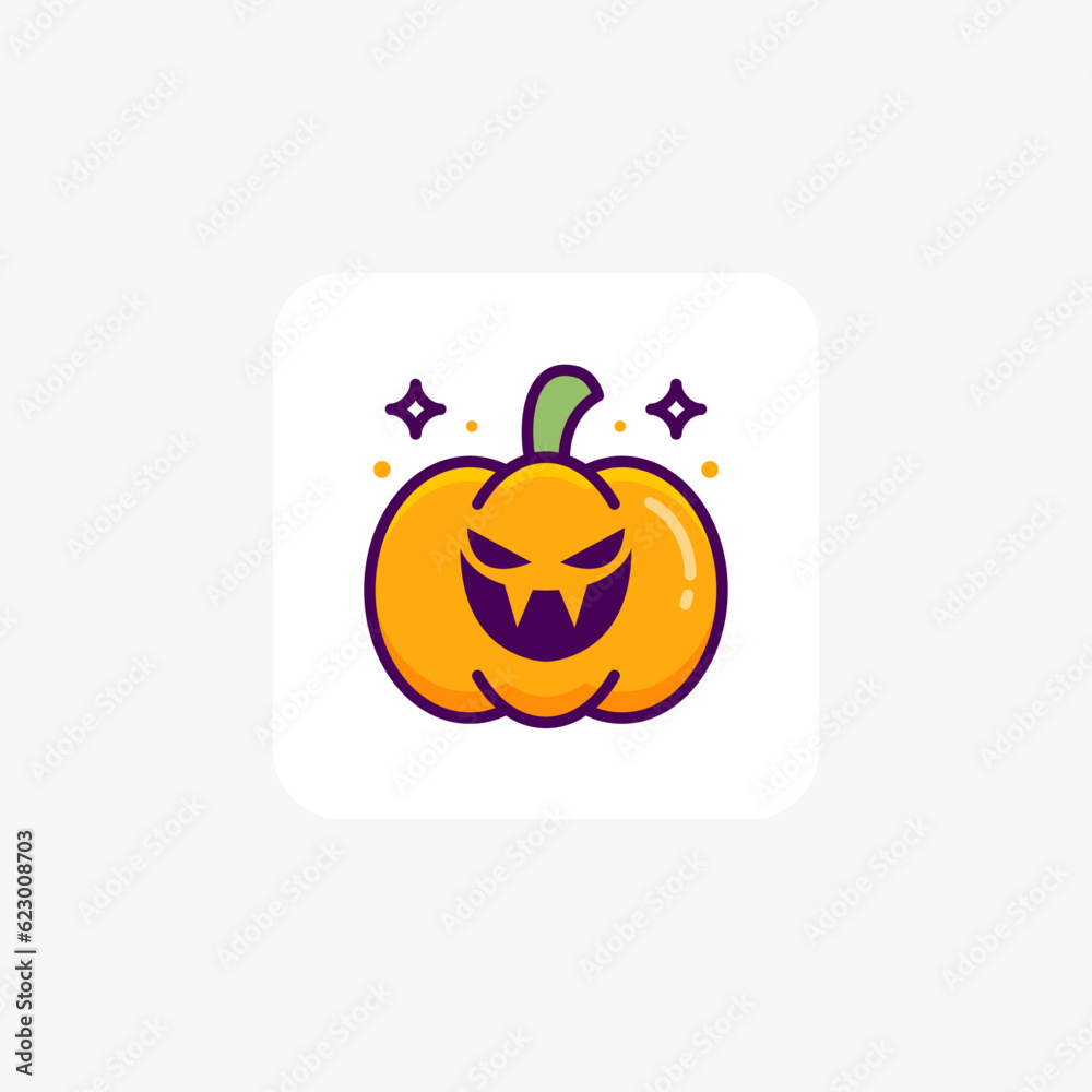 Fototapeta premium Scary Hallow Pumpkin Lineal Color Outline Icon