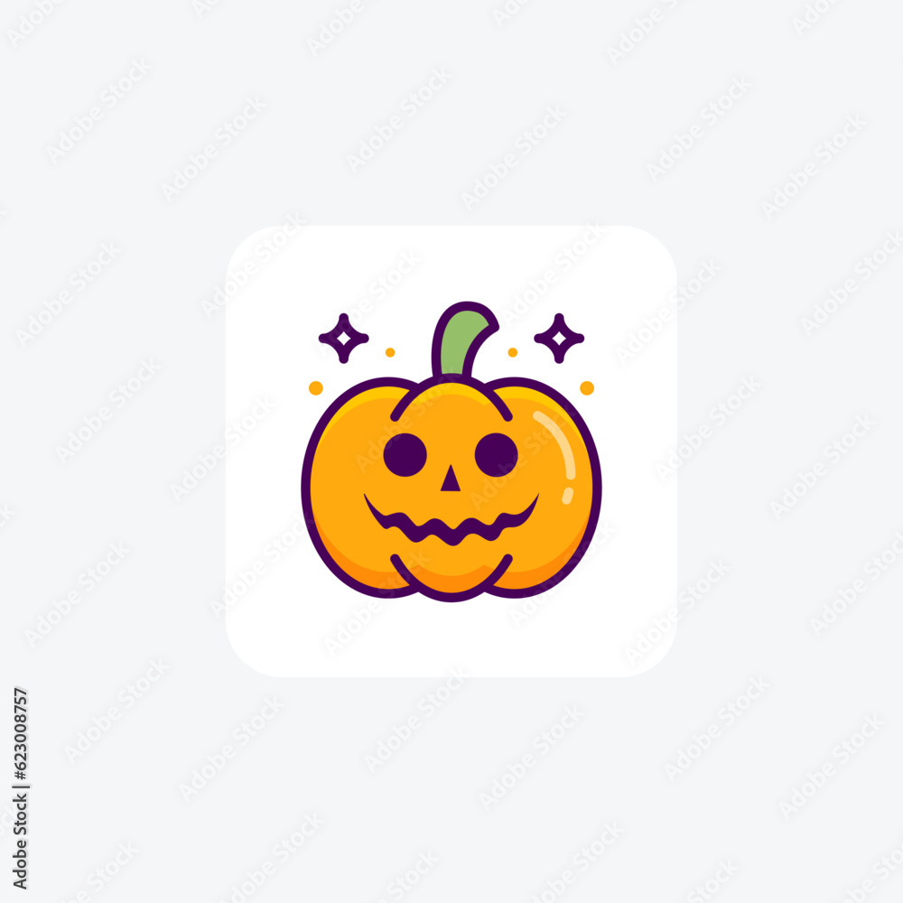 Scary Hallow Pumpkin Lineal Color Outline Icon Scary Hallow Pumpkin Lineal Color Outline Icon