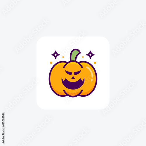 Scary Hallow Pumpkin Lineal Color Outline Icon