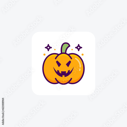Scary Hallow Pumpkin Lineal Color Outline Icon