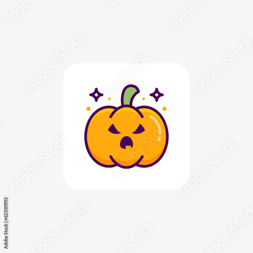 Scary Hallow Pumpkin Lineal Color Outline Icon