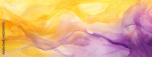 Panel kuchenny z motywem Abstract colorful yellow purple complementary color art painting illustration texture - watercolor swirl waves liquid splashes (Generative Ai)