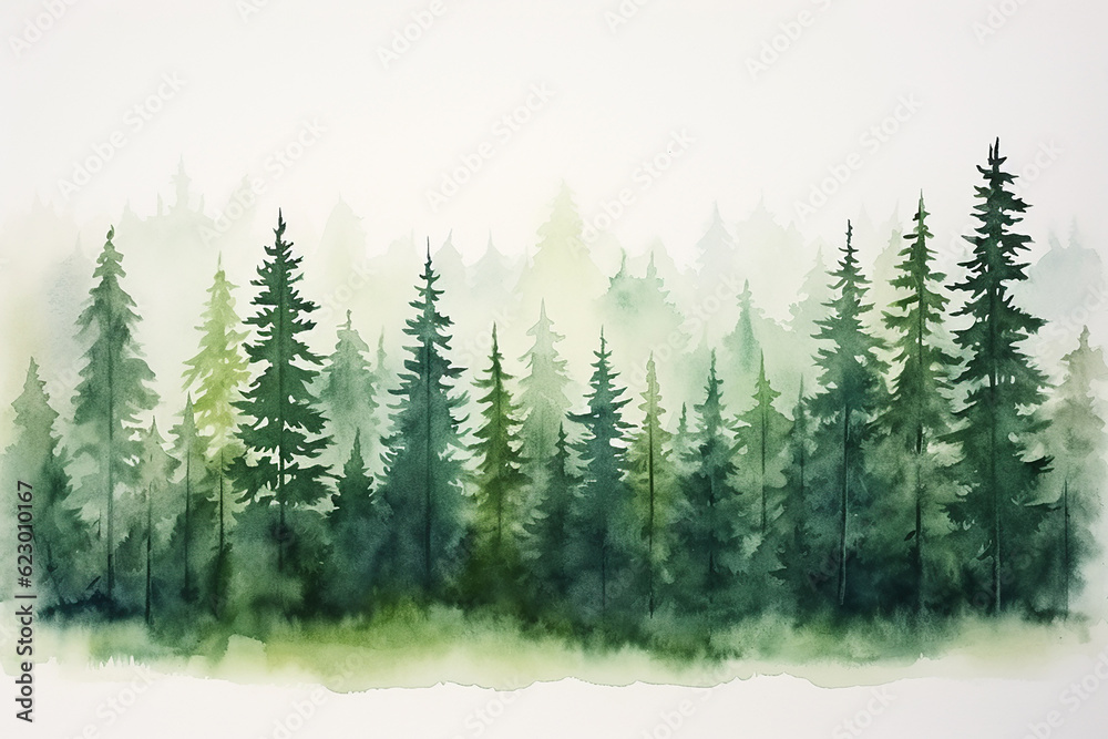 Fototapeta premium Generative AI a landscape of a forest created in watercolor
