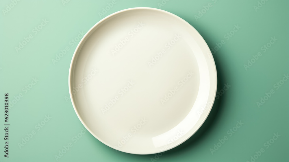 Empty plate, top view, isolated on green background Empty plate, top view, isolated on green background