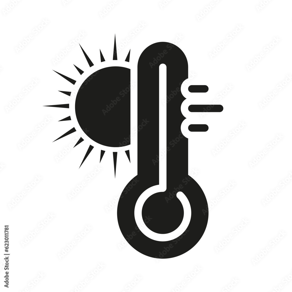 Thermometer with Sun Silhouette Icon. Hot Temperature Glyph Pictogram. Heat Sunny Day Symbol. Climate Change, Warm Weather, Global Warming Solid Sign. Isolated Vector Illustration Thermometer with Sun Silhouette Icon. Hot Temperature Glyph Pictogram. Heat Sunny Day Symbol. Climate Change, Warm Weather, Global Warming Solid Sign. Isolated Vector Illustration