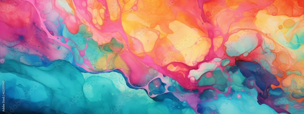 Abstract colorful bold colors multicolored art painting illustration texture - watercolor swirl waves liquid splashes (Generative Ai)