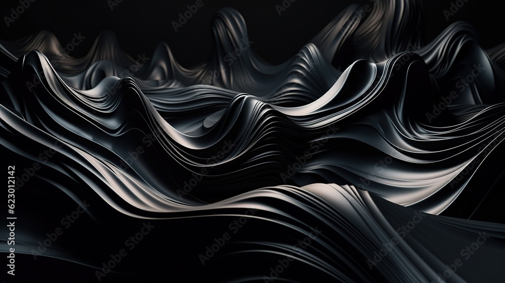 A Black and Gold Wavy Shiny Abstract Background. Generative AI