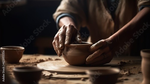 Crafting Art, The Potter's Hands at Work. Generative ai